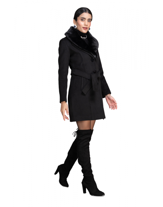 Women Coat  black With belt
